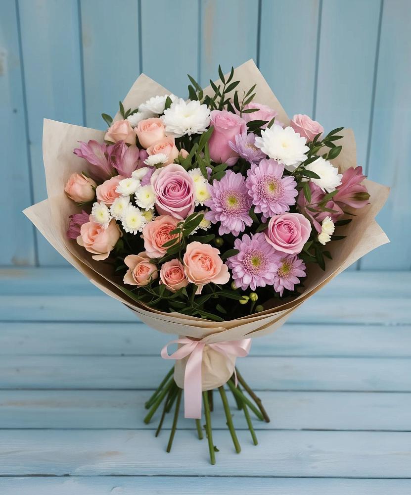 Букет цветов из: Хризантемы, Розы и Альстромерии в Шебекино