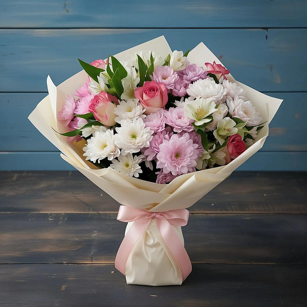 Букет цветов из: Хризантемы, Альстромерии и Розы в Шебекино